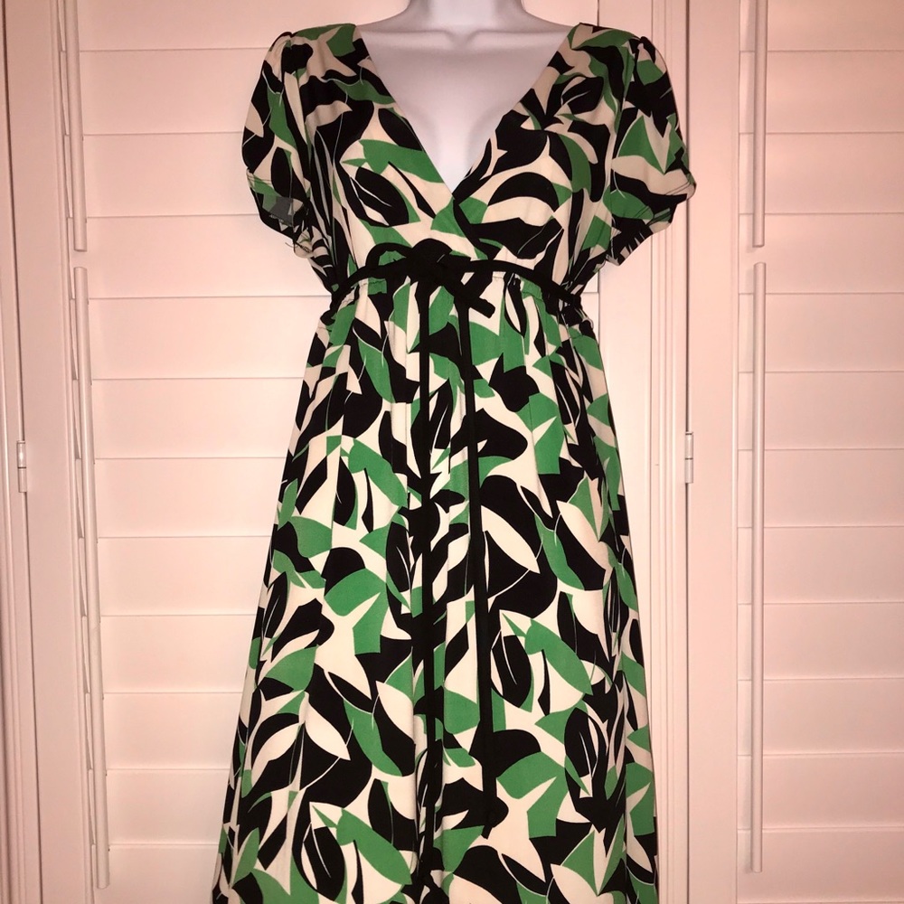 Empire waist green, black & white dress